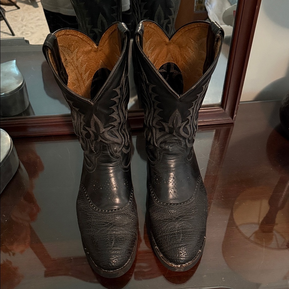 Tony Lama Black Bullhide Cowboy Boots